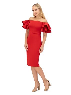 NWT Eliza J Sz 12 Women’s Red Ruffled Off-the-Shoulder Cocktail Dress Ret $158!